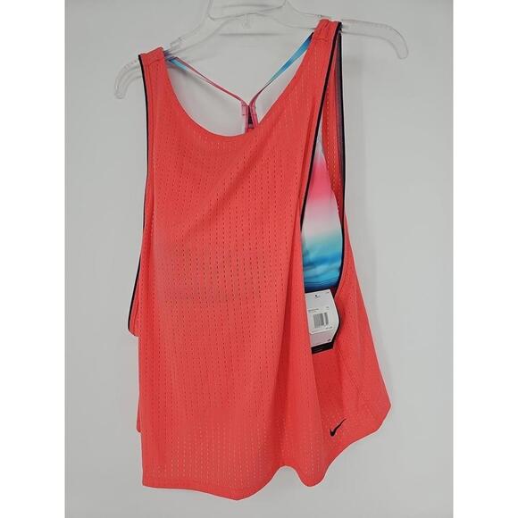 Nike Swim Women's XXL Horizon Stripe Convertible Layered Tankini Pink Plus Size